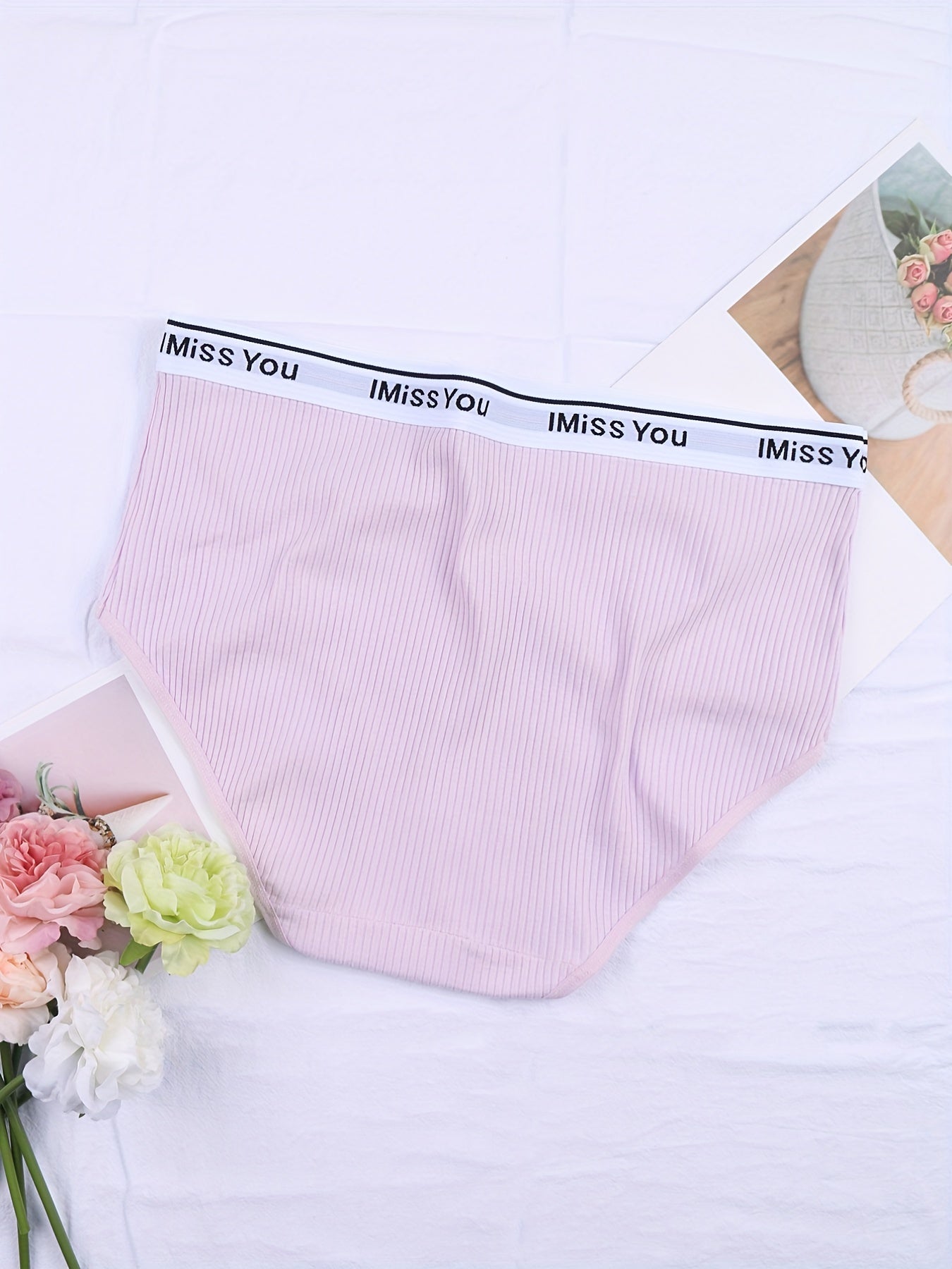 6 Pack Plus Size Panties Set Women's Plus Soft Contrast Letter