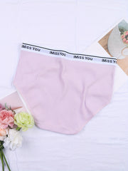6 Pack Plus Size Panties Set Women's Plus Soft Contrast Letter