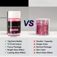 12 Colors Luminous Glitter 0.42oz Bottle High Luminance Cosmetic Chunky Glitter