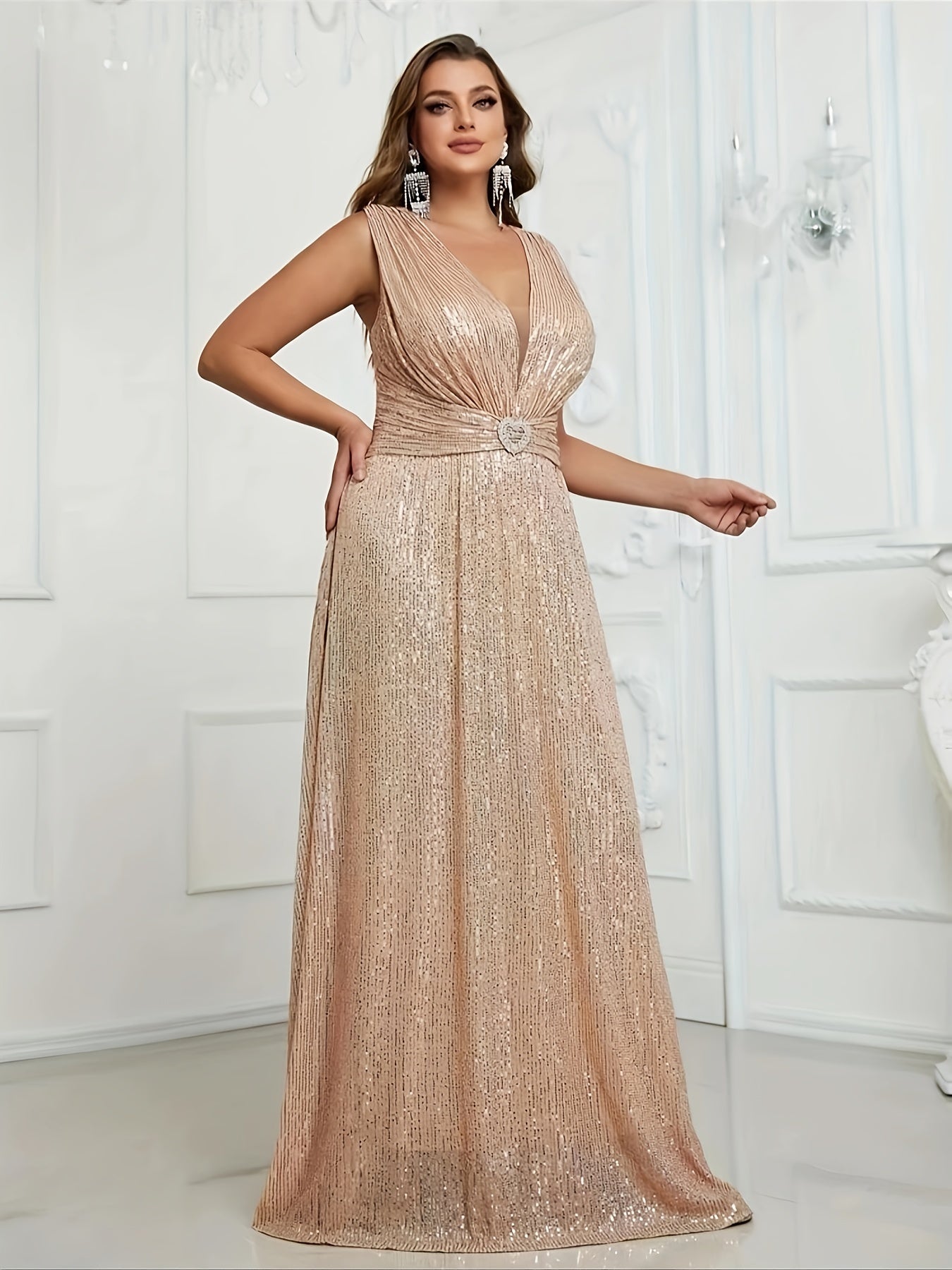 Sequin Heart Decor Evening Formal Maxi Tank Dress