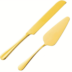 2PCS Cake Serving Set Stainless Steel Cake And Server Set Golden