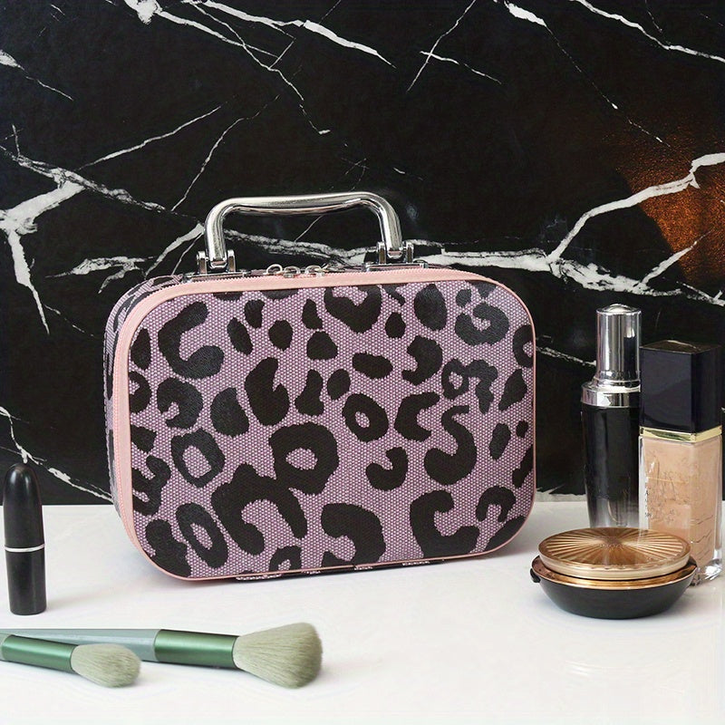 Leopard Print Makeup Train Case Large Capacity Organizer Bag