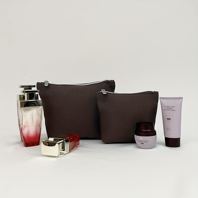 2pcs Travel Makeup Pouch Set Water Resistant Solid Style Zipper Bag Girls Women