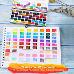 Watercolor Paint Set 100 Pigments with Palette & Brush