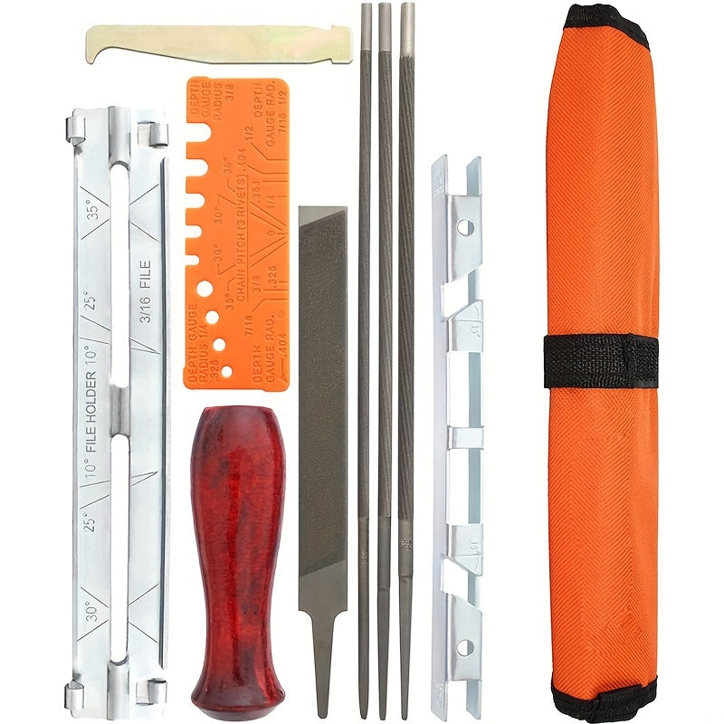 Chainsaw Sharpener File Kit 10pcs Set 5/32, 3/16, 17/32 Wood Handle