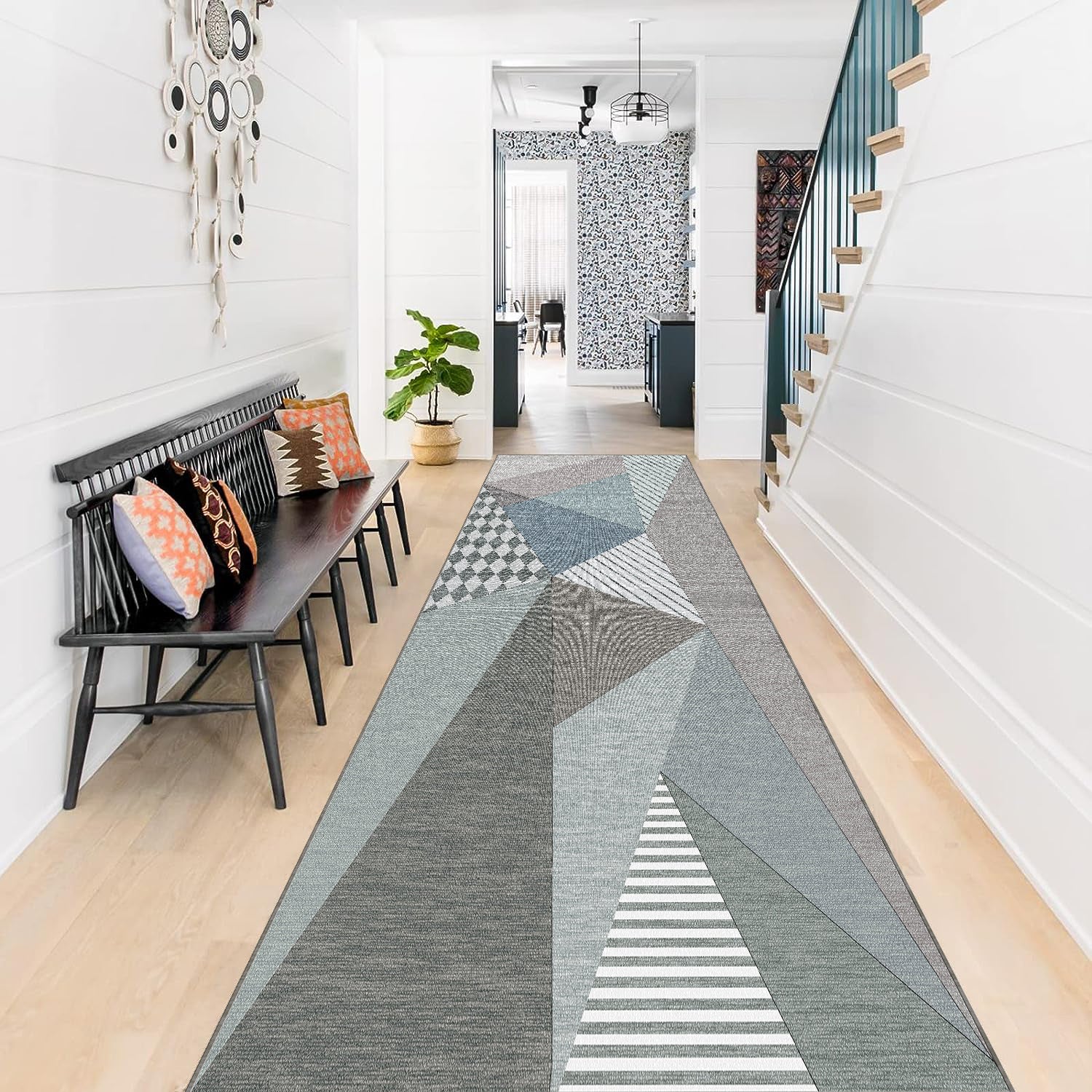 Nordic Style Geometric Stone Pattern Kitchen Rug Soft Non-slip Carpet