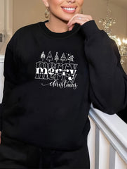Christmas Lounge Top Women's Plus Christmas Tree Print Long Sleeve Tee