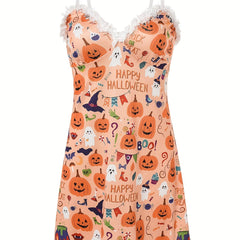 Sexy Halloween Nightdress Women's Plus Ghost Print V Neck Ca