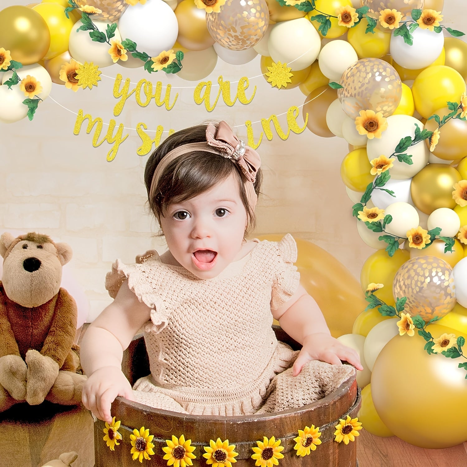 111pcs Sunflower Balloons Garland Arch Kit Yellow Balloons With Sunflower Vine