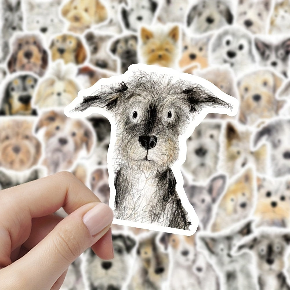 60 Dog Sketch Stickers Reusable Cartoon Pet Decals, Assorted Designs Self Adhesi