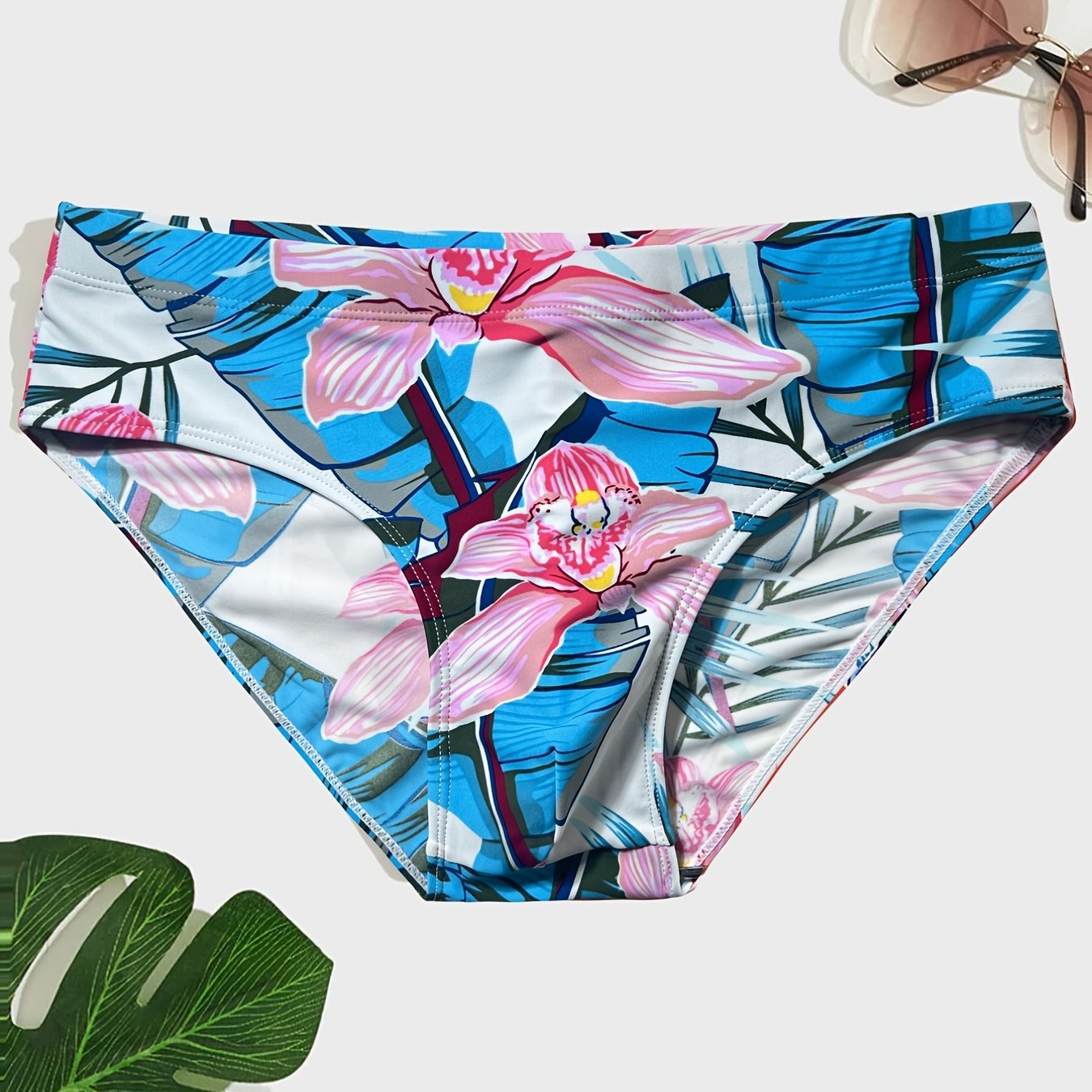 Men's Floral Print Racing Swim Trunks Large Size Swimwear