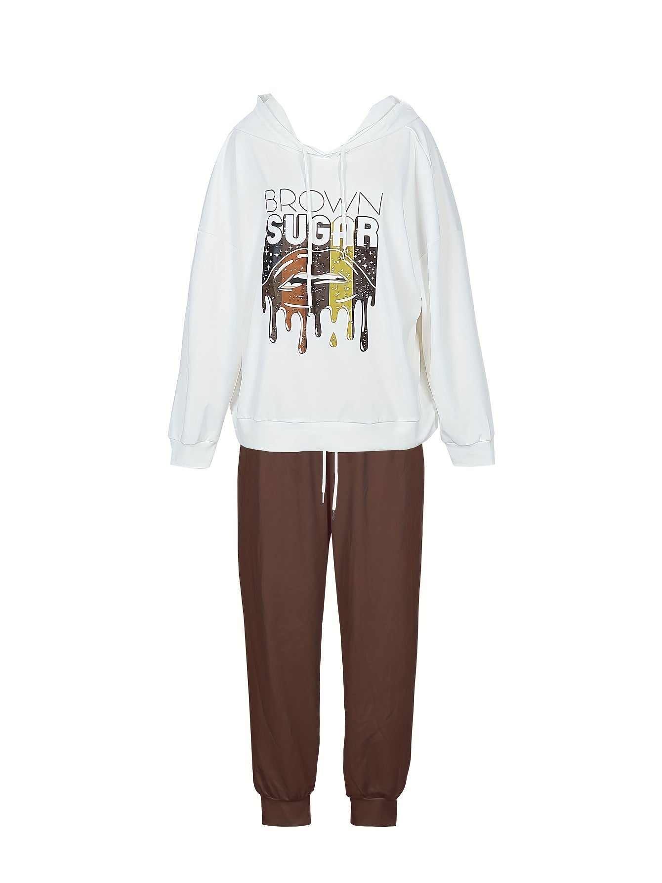 Women's Plus Lip & Letter Print Hoodie & Joggers Set