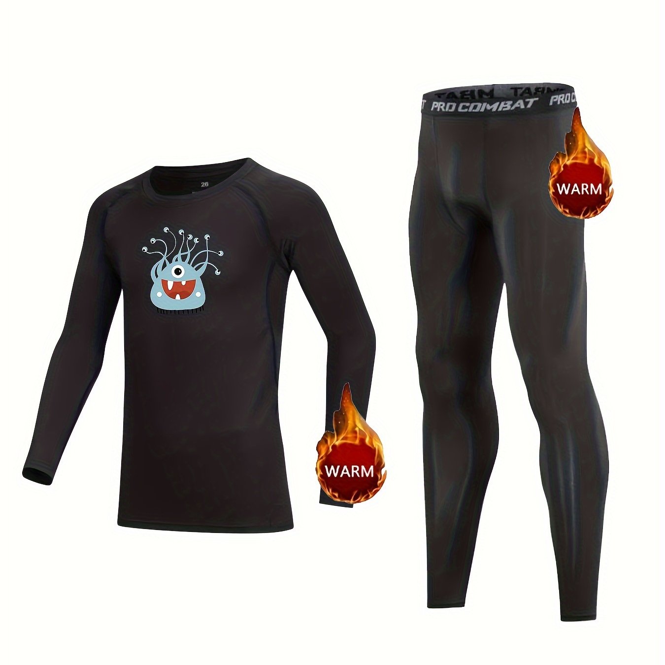 Kids Monster Design Compression Fleece Sets