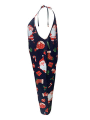 Christmas Graphic Print Tie Shoulder Jumpsuit