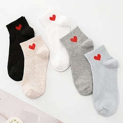 5 Pairs Heart Ankle Socks Comfortable Breathable Stockings