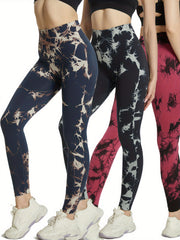 3pcs Tie Dye Yoga Pants High Stretch Leggings Women's Activewear