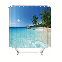 Beach Shower Curtain Summer Palm Tree Decor Waterproof 72x72 Inch