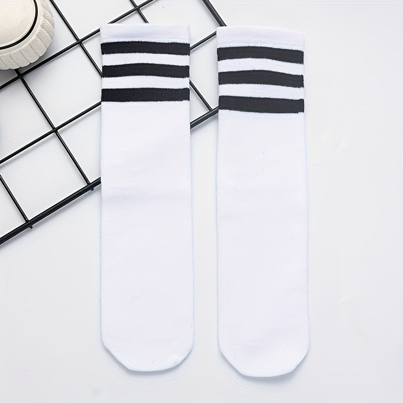 2 Pairs Kids Striped Football Socks Sweat Absorbing Crew Socks