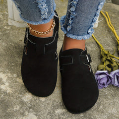 Women's Round Toe Solid Flat Ankle Buckle Shoes