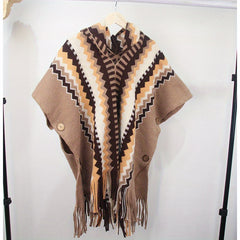Striped Tassel Shawl Bohemian Block Warm Wrap Ruffles Knitted
