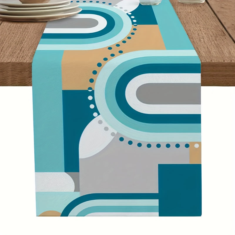 Modern Abstract Geometric Linen Table Runner 33x182 cm