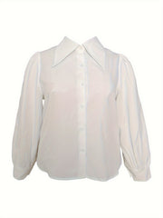 Solid Button Up Lantern Sleeve Blouse