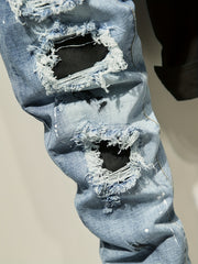 Men's Ripped Cotton Jeans Street Style Distressed Denim Pants