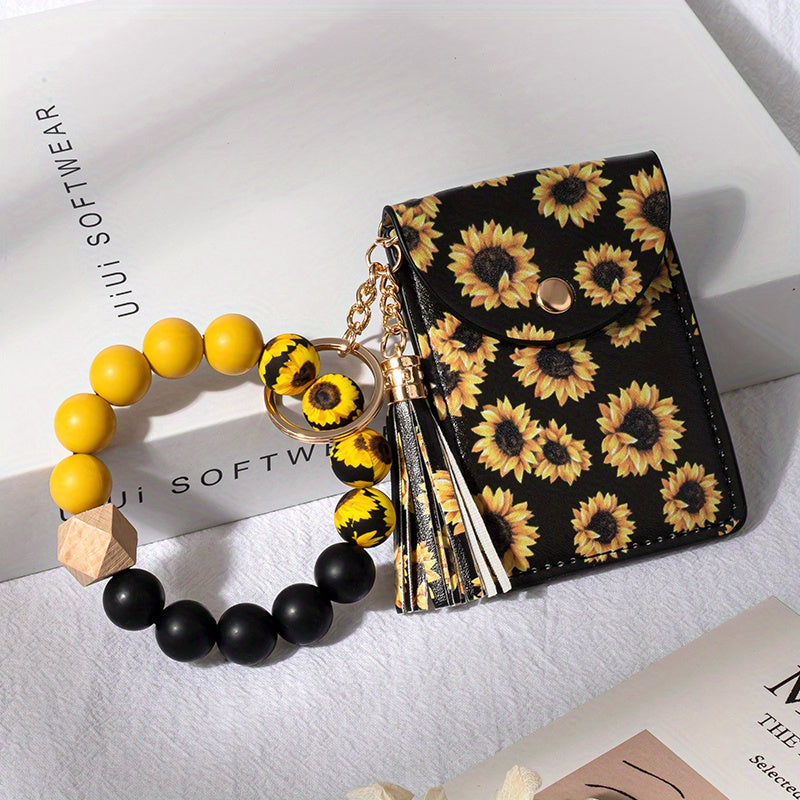 PU Tassel Wrist Keychain Anti-lost Card Coin Purse Bracelet Key Ring