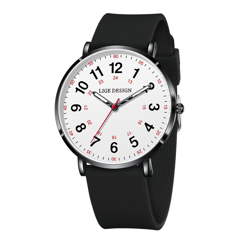 LIGE Quartz Watch Luminous Ultra thin Dial Three pin Silicone Tape Watch