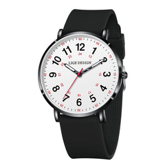 LIGE Quartz Watch Luminous Ultra thin Dial Three pin Silicone Tape Watch