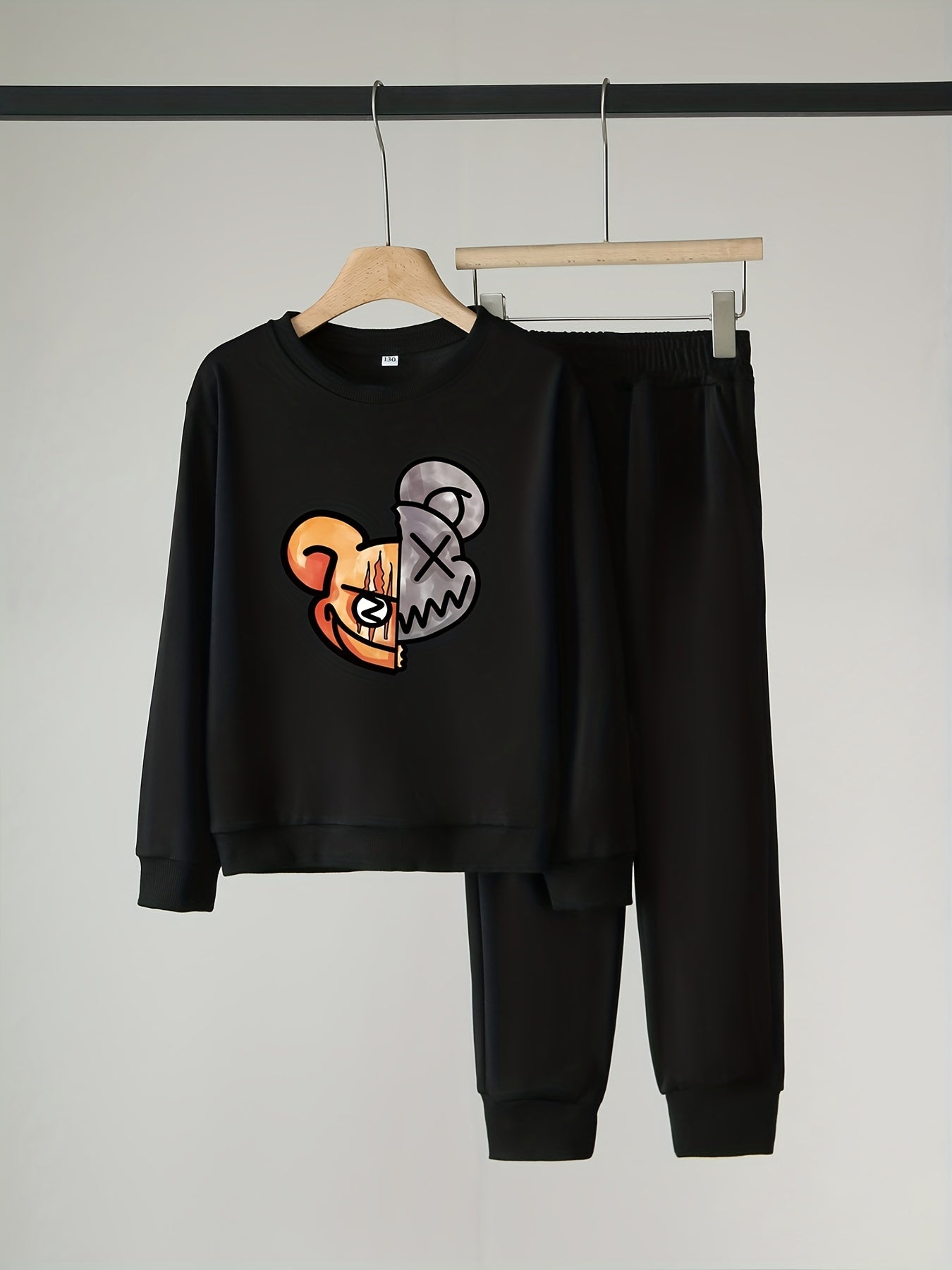 Boy's Cartoon Bear 2pcs Sweatshirt & Sweatpants Set Halloween Style