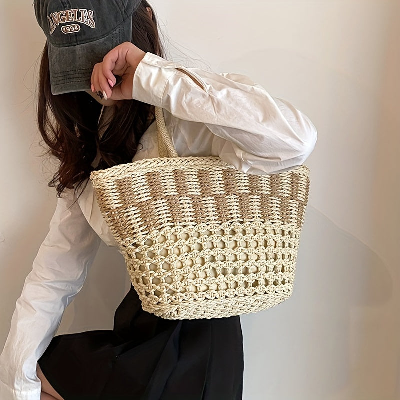 Vintage Rattan Holiday Tote Bag Summer Beach Shoulder Bag