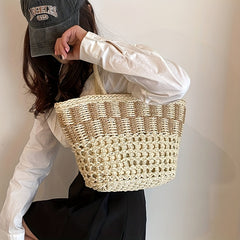 Vintage Rattan Holiday Tote Bag Summer Beach Shoulder Bag