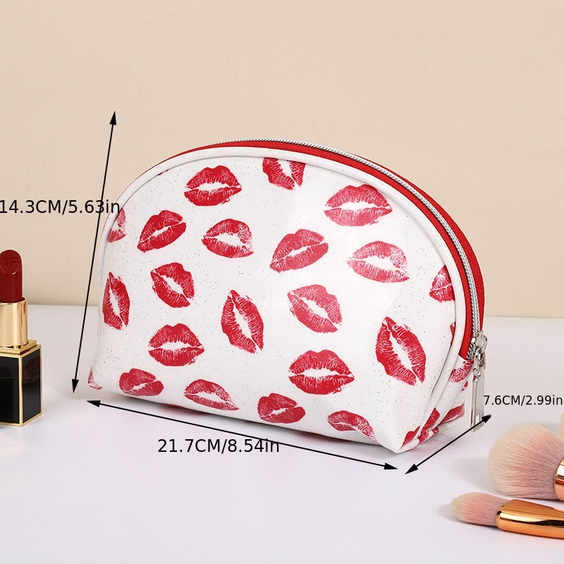 Red Lip Pattern Makeup Bag Waterproof Portable Toiletries Storage