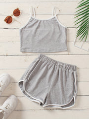 Girl's 2 Piece Casual Sports Suit Top & Shorts Set for Summer