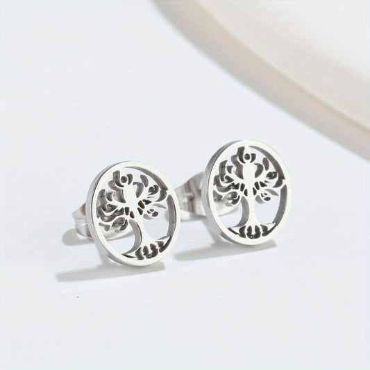 Men's Stainless Steel Ancient Silvery Tree Earrings