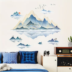 2pcs Confucius Mountain Water Painting Wall Stickers Living Room Decoration