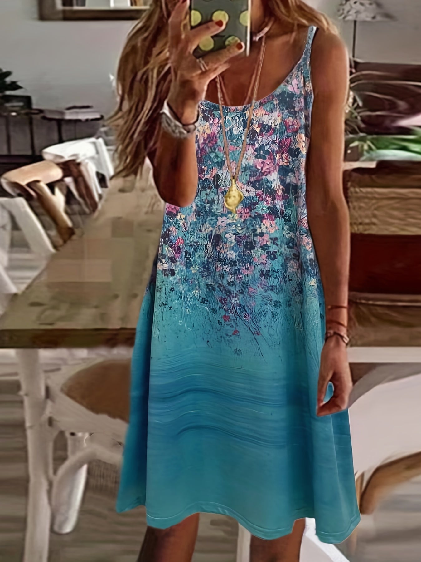 Floral Print Spaghetti Dress Sleeveless Summer Dress