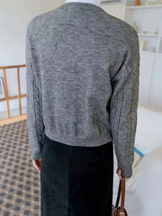Casual Cardigan Women Solid Button Long Sleeve Round Neck Knit
