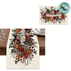 Linen Halloween Pumpkin Table Runner Placemat