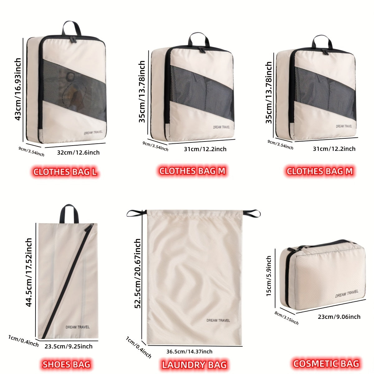 6pcs Compression Luggage Packing Organizer Set Lightweight Storage Bag
