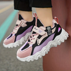 Girls' Low Top Mesh Sneakers Hook And Loop Fastener Lightweight Anti Slip Shoes