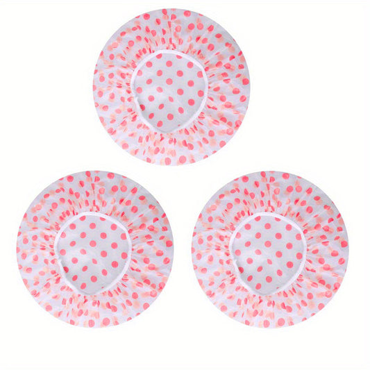 3-pc Waterproof Shower Cap w/ Elastic Band, Flower Print - Salon & Spa Use