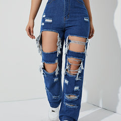 Destroyed Legs Ripped Distressed Denim Jeans Slim Fit