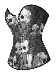 Skull Print Lace Up Bustier Tummy Control Body Shaper
