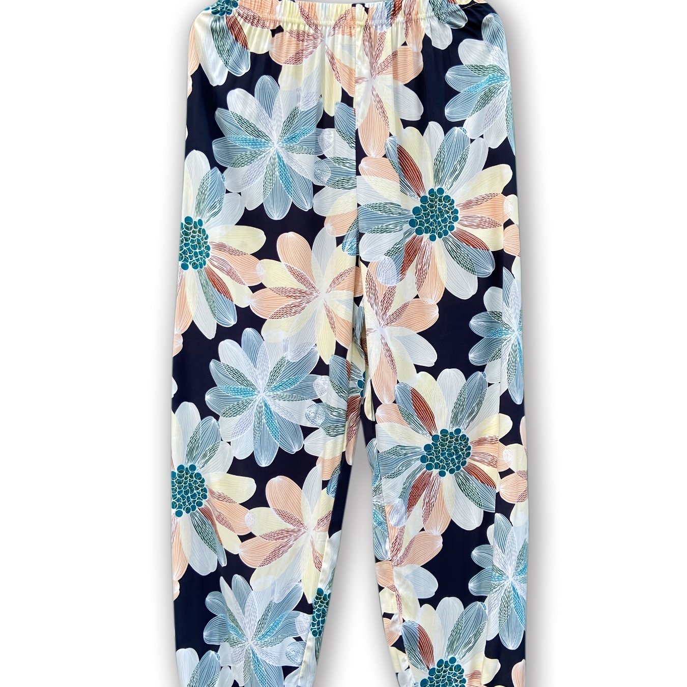 Floral Print Joggers Elastic Waist Pajamas Pants