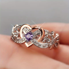 Purple Sapphire Heart Two Tone Engagement Wedding Ring