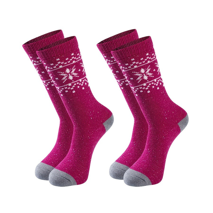 Snowflake Print Mid Tube Socks 2 Pairs Women's Stockings & Hosiery