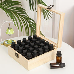 25 Grid Wooden Box With Clear Lid Travel Bottle Display Case