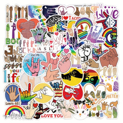 ASL Stickers: I Love You, Be Kind, Rock Gesture Stickers - 50 PCS